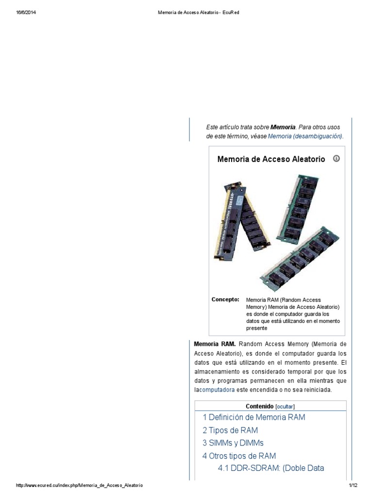 Memoria de Acceso Aleatorio EcuRed Memoria de acceso aleatorio