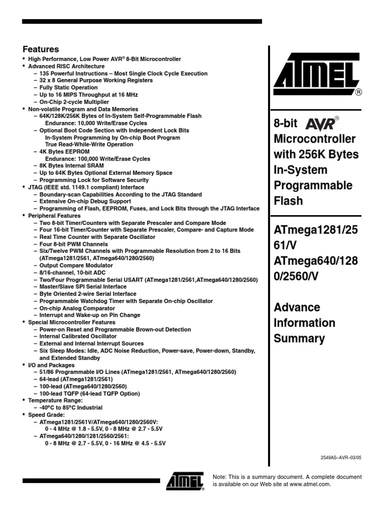 8-Bit Microcontroller With 256K Bytes In-System Programmable Flash ...
