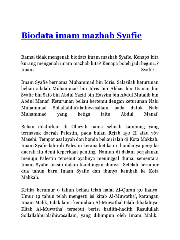 Riwayat hidup imam syafie