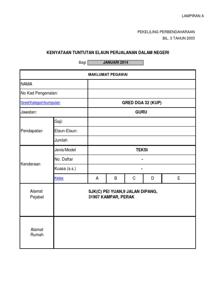 Borang Tuntutan Perjalanan Teksi