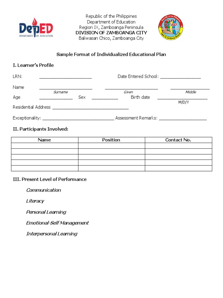 IEP Sample Format for Philippines | PDF | Career & Growth | Social Science