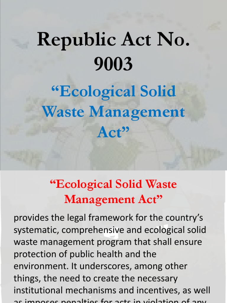 Republic Act No 9003 Ecological Solid Waste Management Waste
