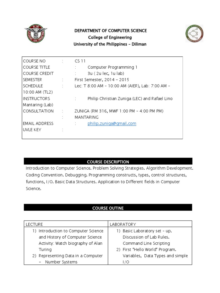 CS 11: Computer Programming Overview | PDF | Algorithms | Computer Science