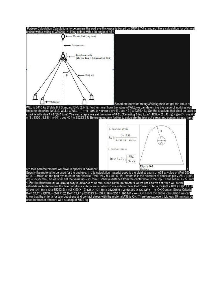 Padeye Calculation Calculations to Determine the Pad Eye Thickness is
