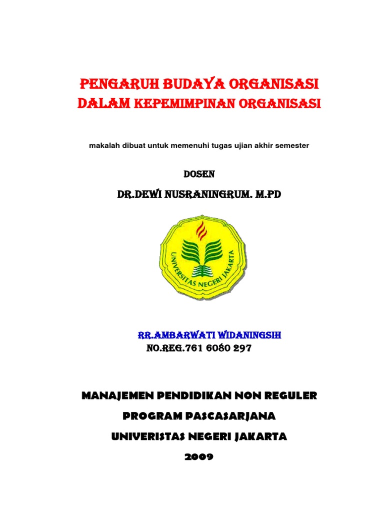 Copy Of Uas Makalah Budaya Organisasi Dalam Kepemimpinan Organisasi