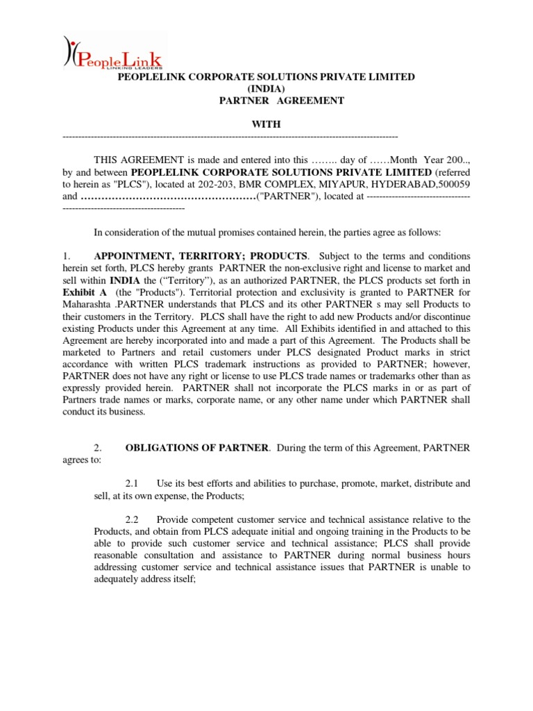 Real Estate Channel Partner Agreement Format