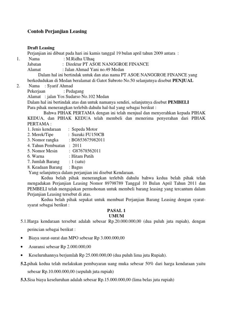 Contoh Perjanjian Leasing Kendaraan | PDF