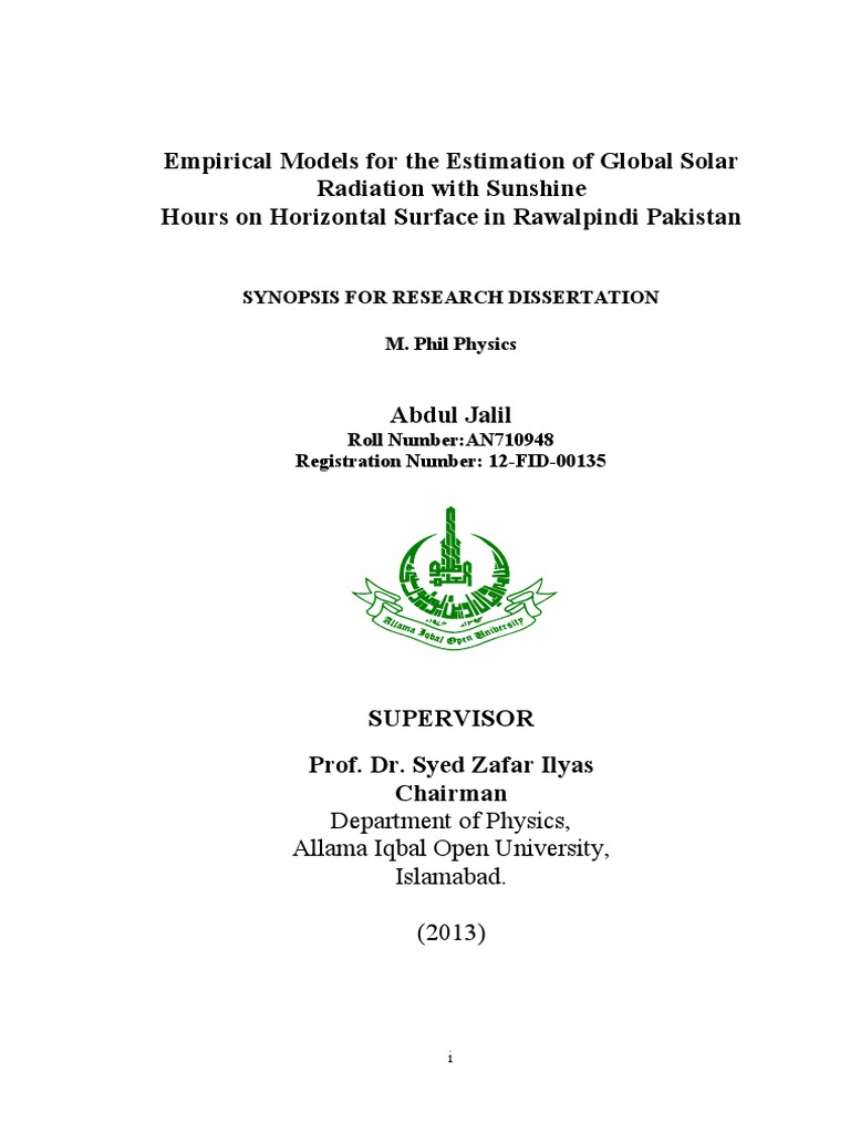 front page of phd synopsis