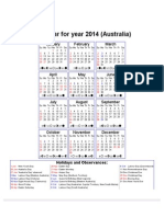 Calendar For Year 2014 (Australia) : January February March