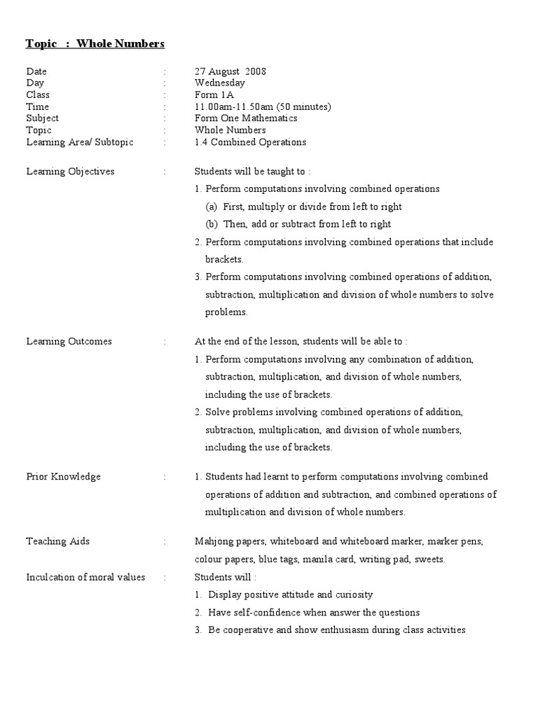Lesson Plan Mathematics | PDF