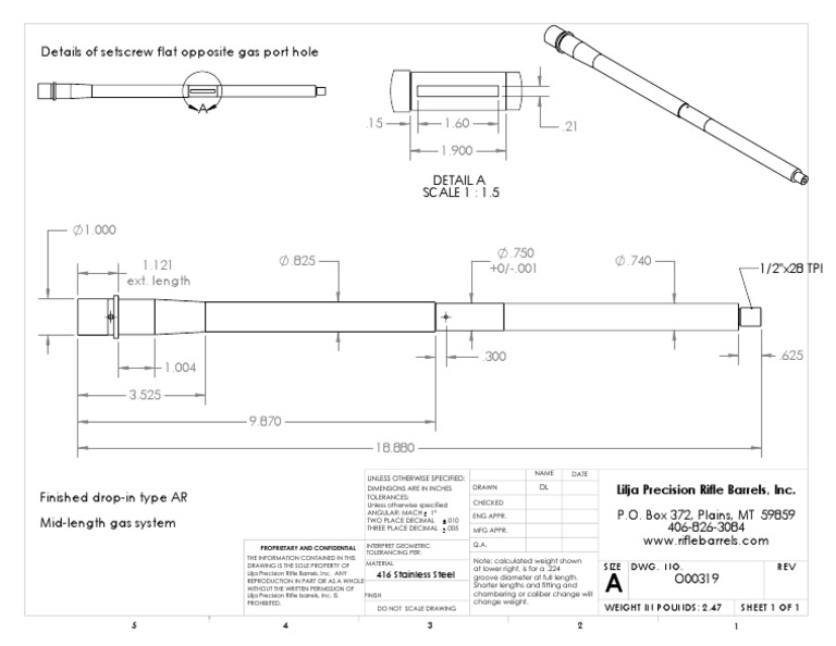 AR barrel DIMENSIONS