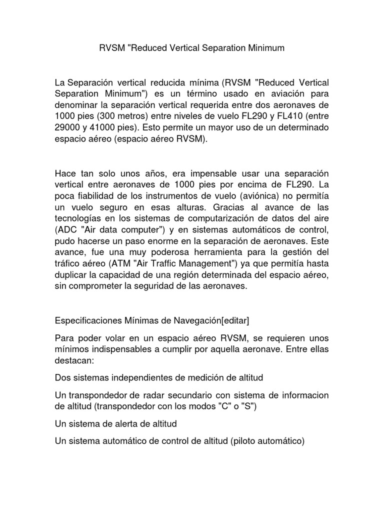 Niveles de Vuelo en Espacio RVSM | PDF | Industrias | Aeronave