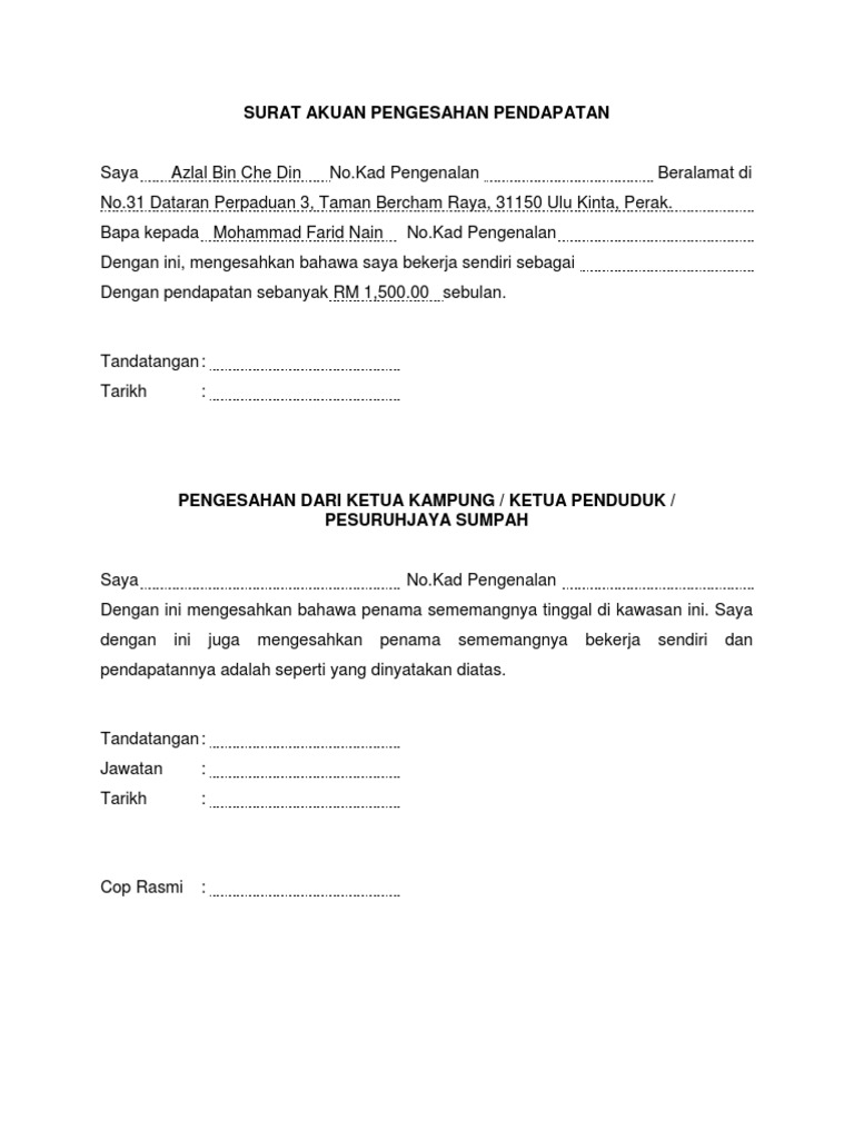 Surat Akuan Pengesahan Pendapatan Pdf