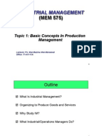 Industrial Management: Topic 1: Basic Concepts in Production Management
