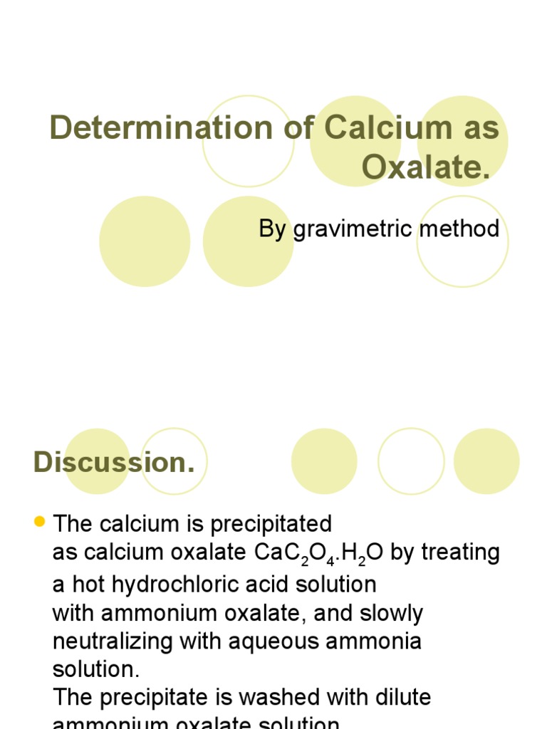 Determination Of Calcium As Oxalate Chemical Compounds Sets Of Chemical Elements