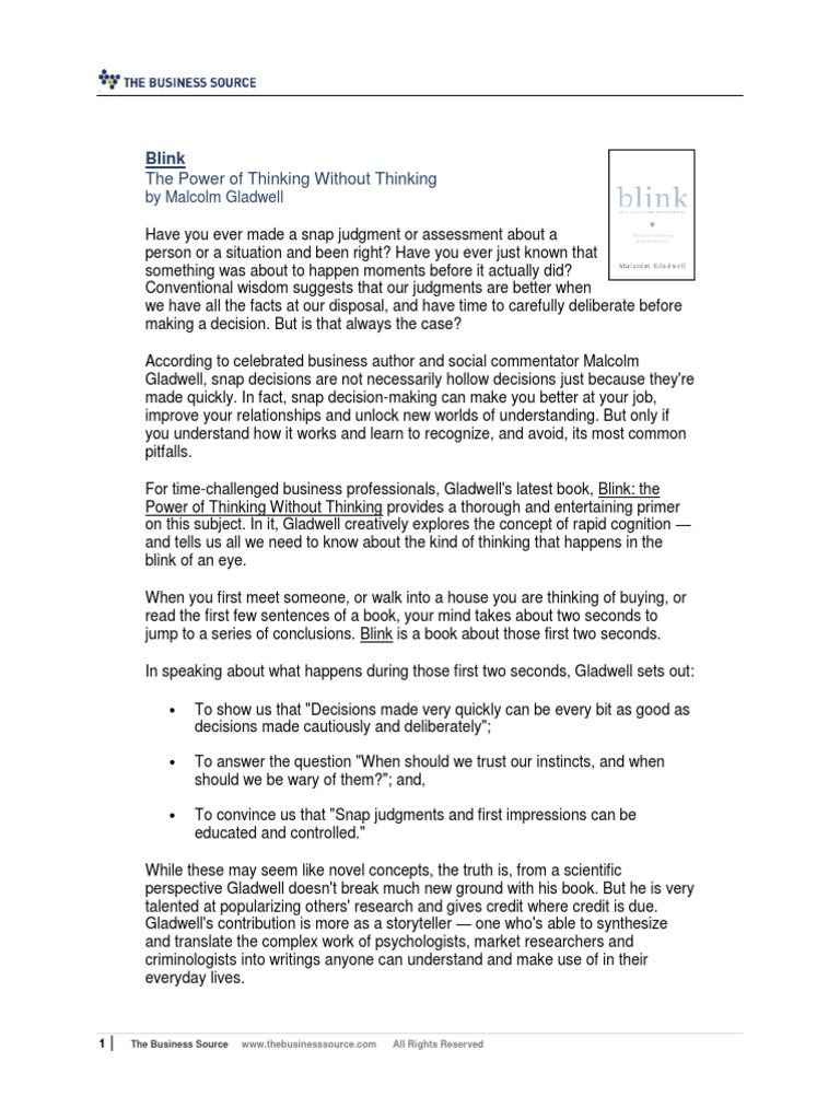 Blink PDF | Download Free PDF | Psychology | Cognitive Science