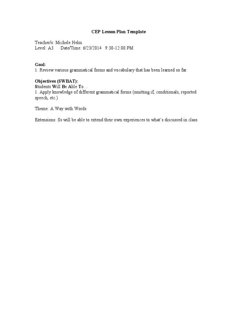 Grammatical Review Lesson Plan Template | PDF
