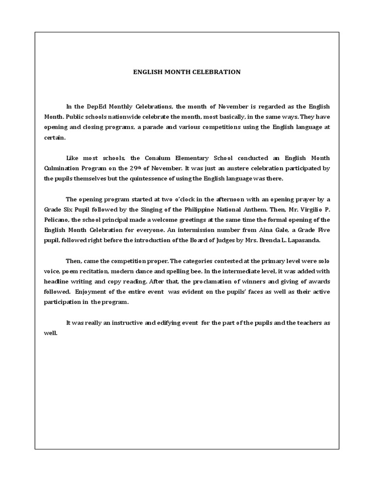 English month essay picture