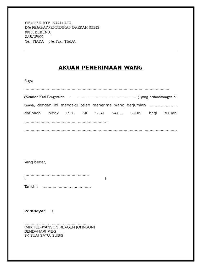 Akuan Penerimaan Wang Tunai Pdf