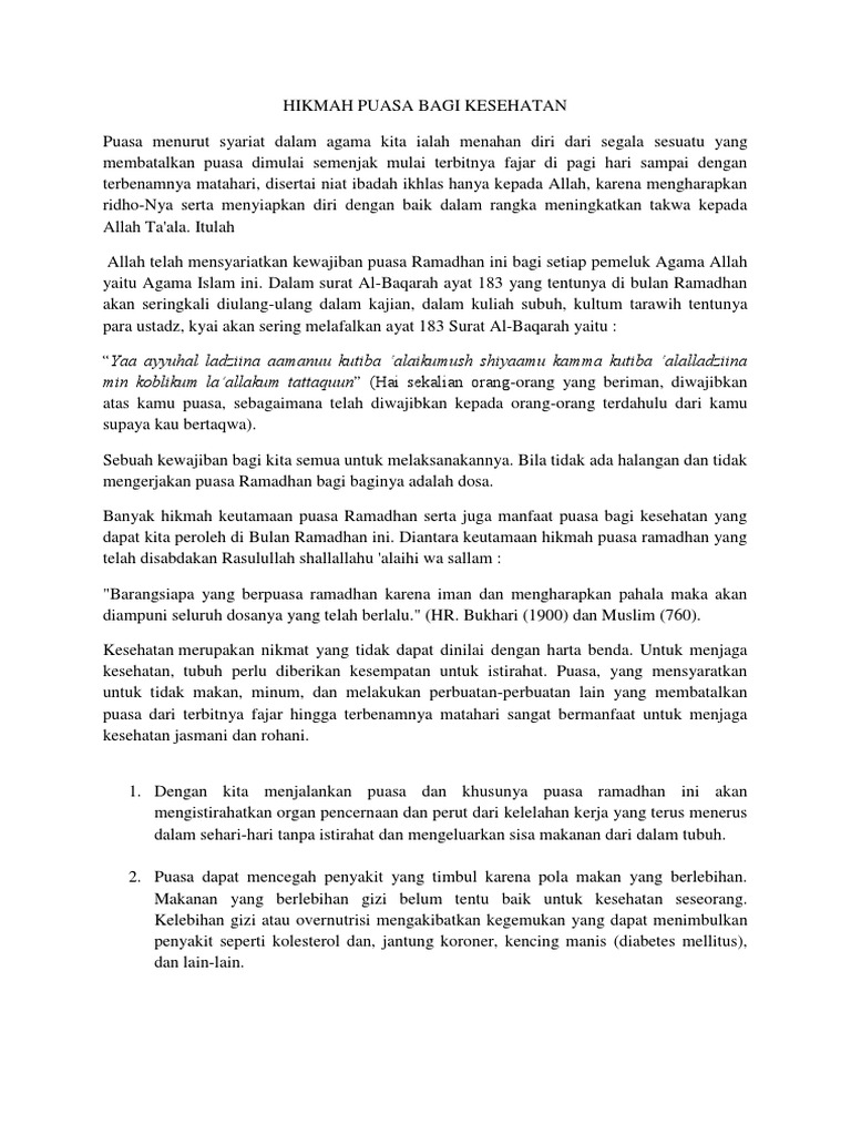 Hikmah Puasa Bagi Kesehatan