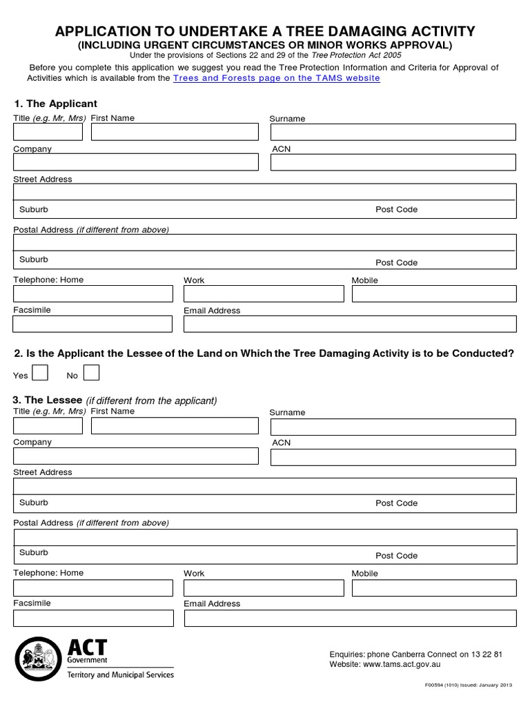 Application to Undertake a Tree Damaging Activity Jan 2013 Privacy