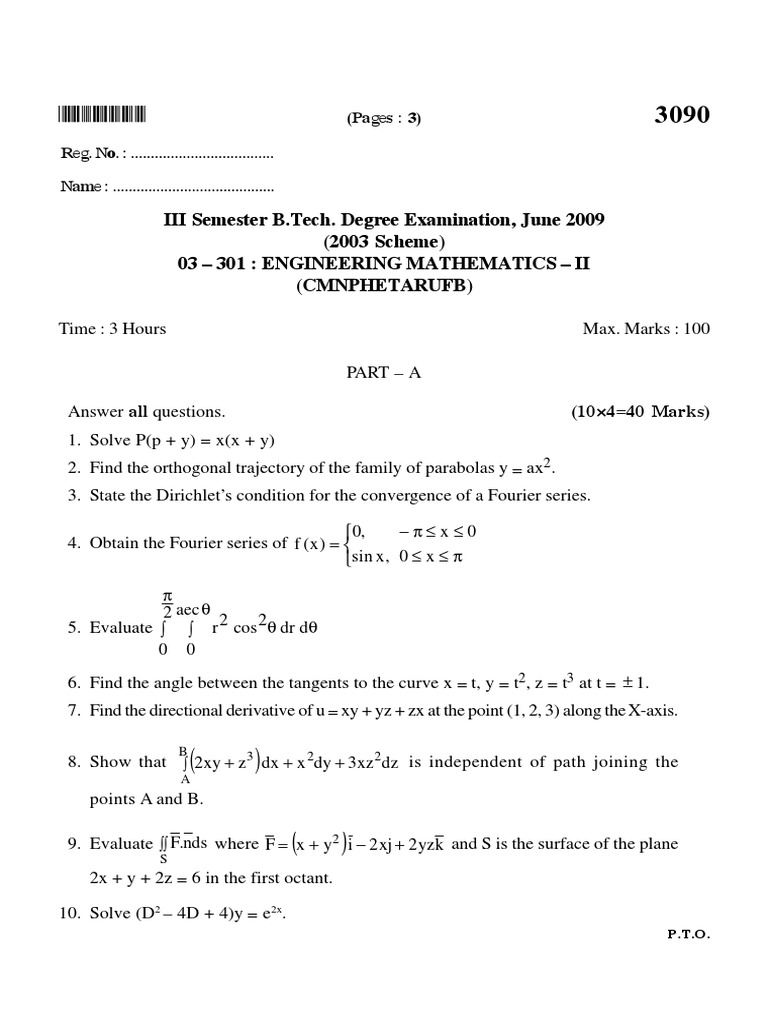 B.Tech Engineering Mathematics II Exam Paper | PDF