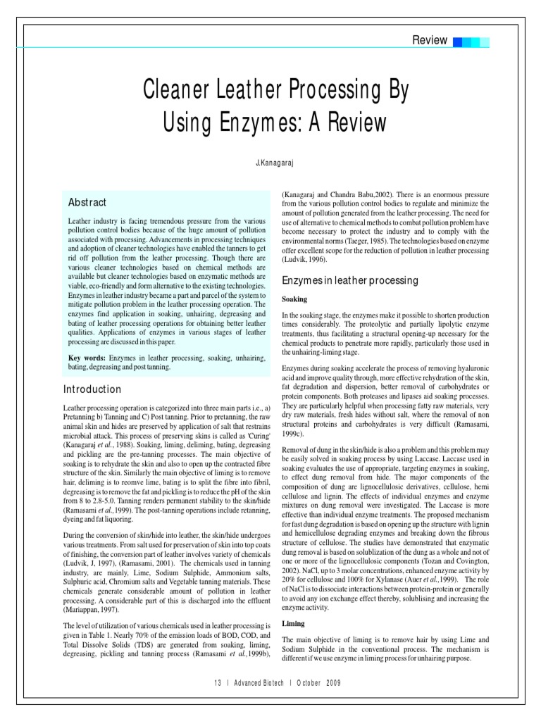 Cleaner Leather Processing by Using Enzymes A Review Leather