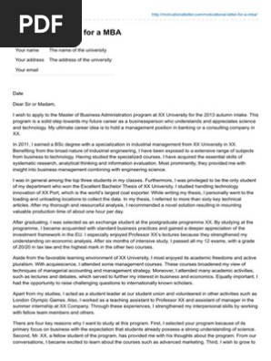 Motivational Letter for a MBA