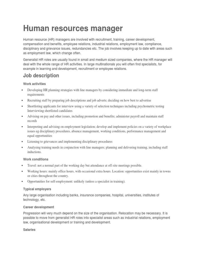 Human Resources Manager | PDF | Postgraduate Education | Human Resource  Management