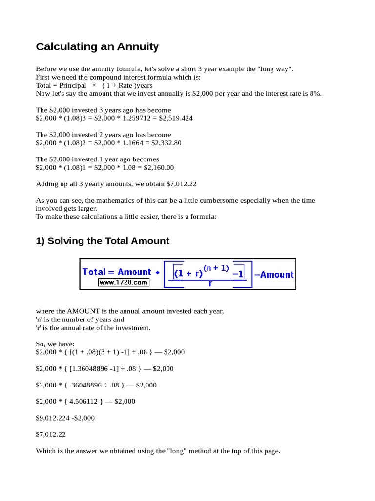 Annuity Calculation Methods Explained | PDF