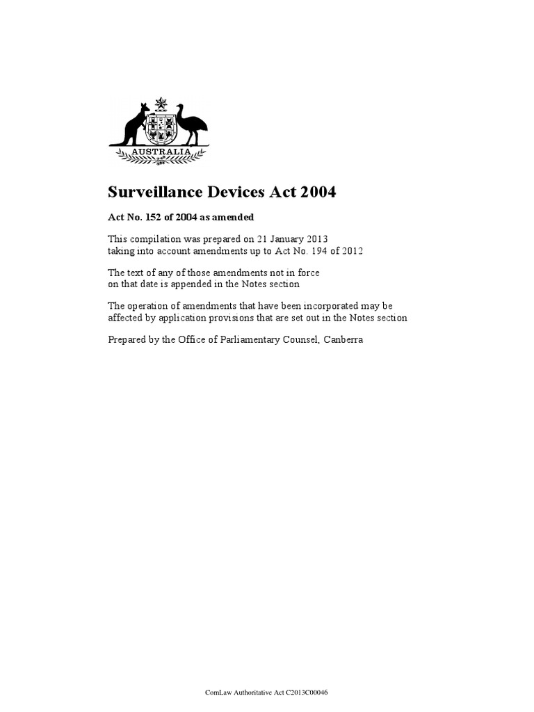 (Australia) Surveillance Devices Act, 2004 PDF Search Warrant Police