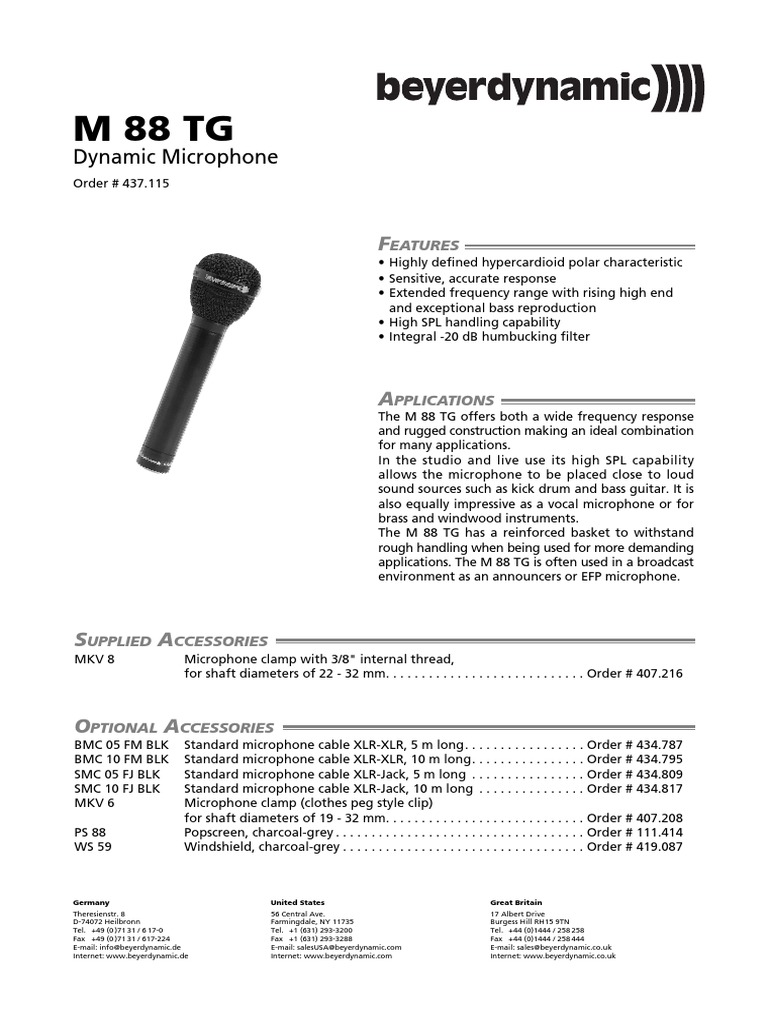m88 Microphone Data Sheet PDF Microphone