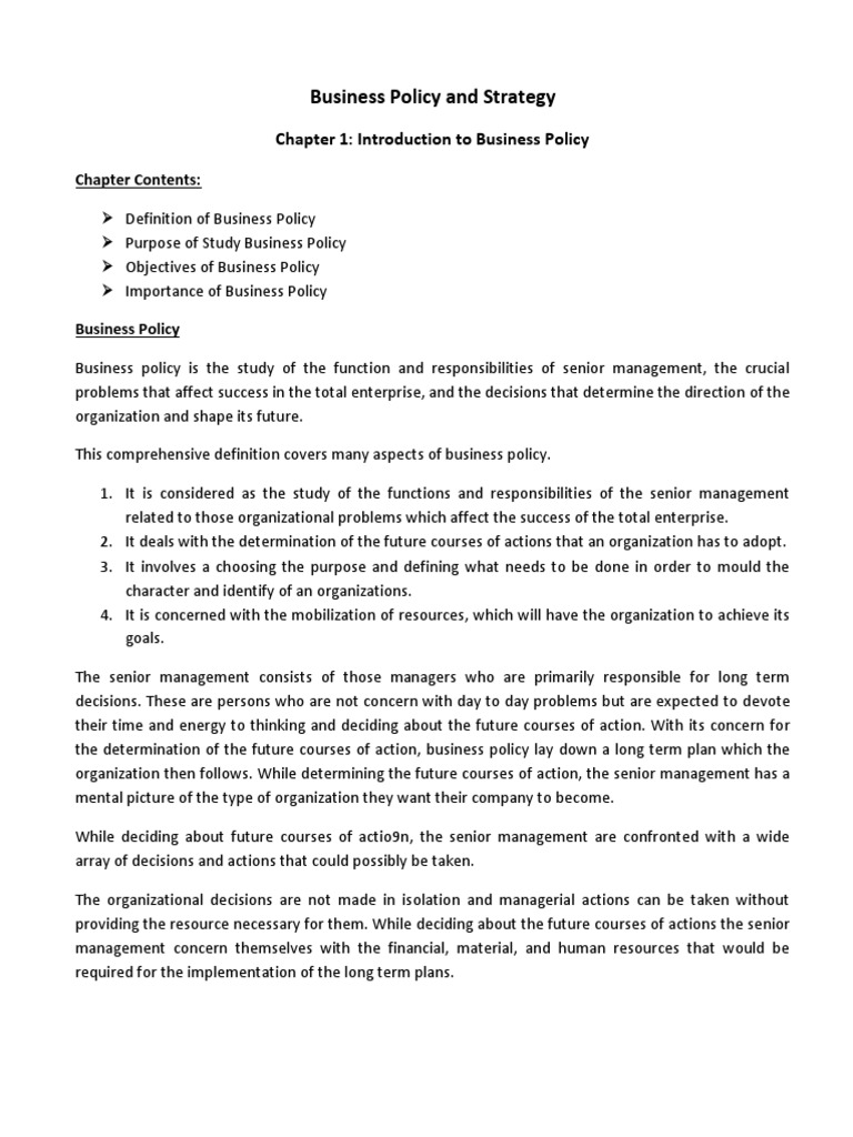 Introduction to Business Policy | PDF | Strategic Management | Employment