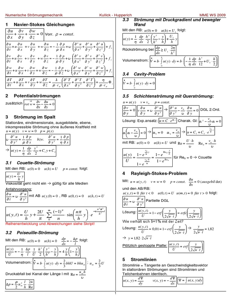 Formelsammlung Numerische Stroemungsmechanik Kull | PDF