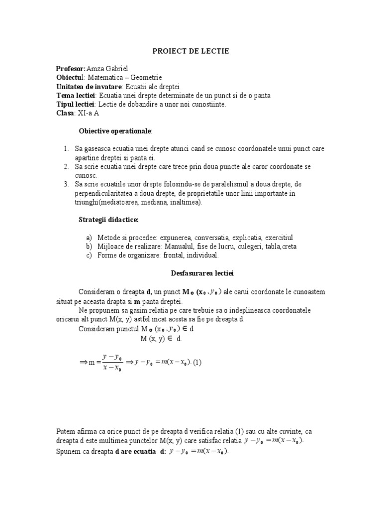 Ecuatiauneidreptedetdeunpunctsiopanta