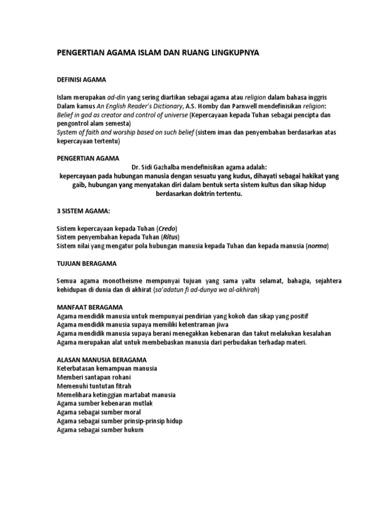 Pengertian Agama Islam Dan Ruang Lingkupnya