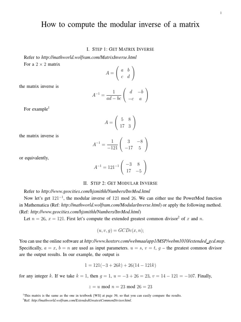 Modular Inverse Of Matrix