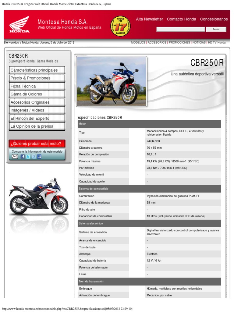 Ficha Tecnica CBR250 PDF | PDF | Motocicleta | Vehículos