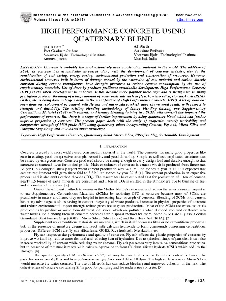 High Performance Concrete Using Quaternary Blend | PDF | Concrete | Cement
