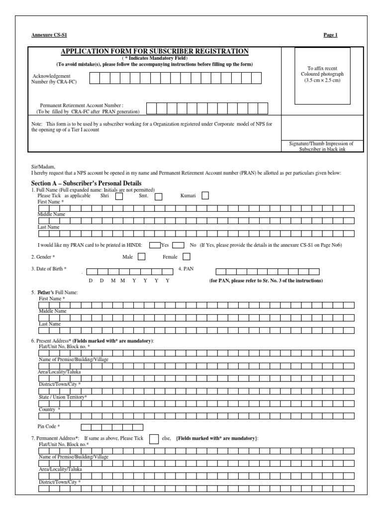 NPS Account Opening Form | PDF | Identity Document | Government