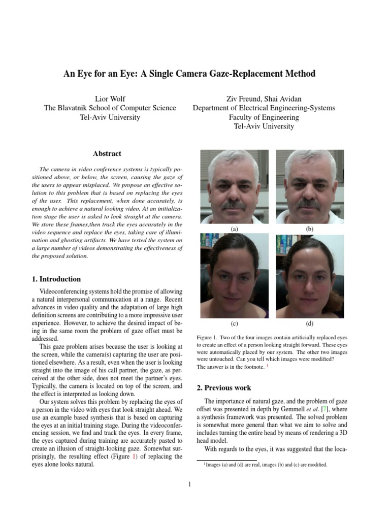 An Eye For An Eye: A Single Camera Gaze-Replacement Method | PDF ...