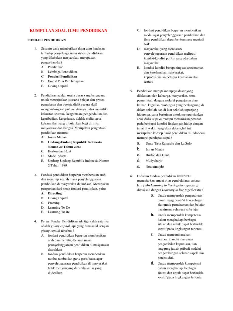 Kumpulan Soal Ilmu Pendidikan