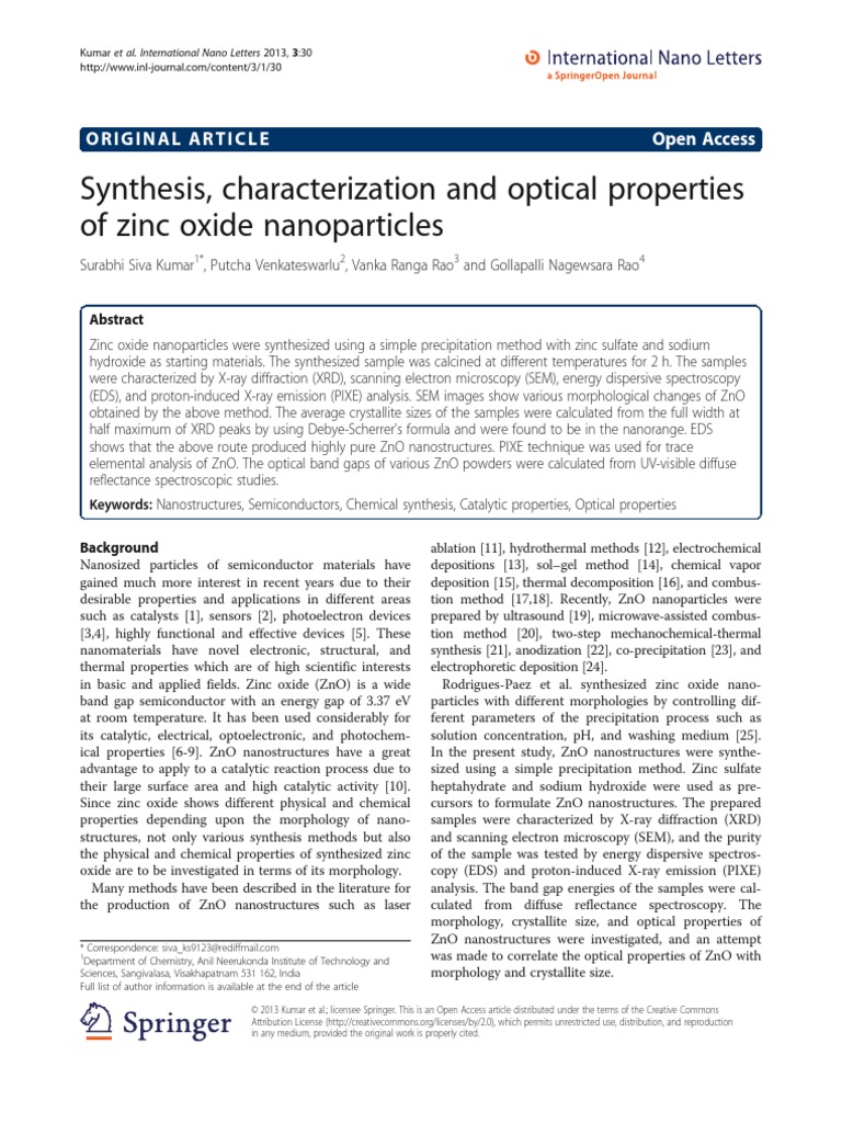 Synthesis, Characterization and Optical Properties of Zinc Oxide ...
