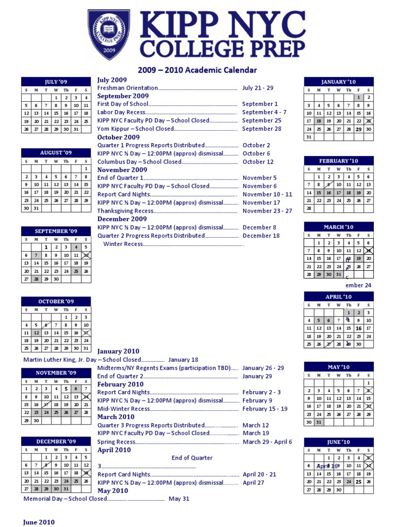 2009-10 KIPP NYC College Prep Academic Calendar