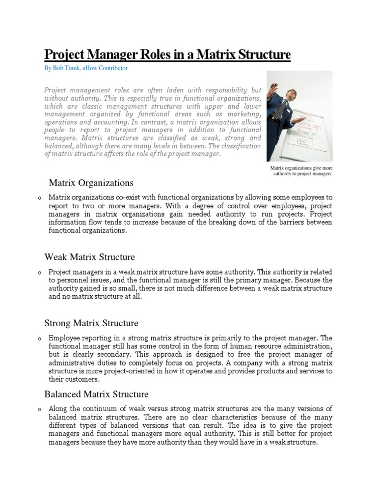 Project Manager Roles in A Matrix Structure | PDF | Organizational