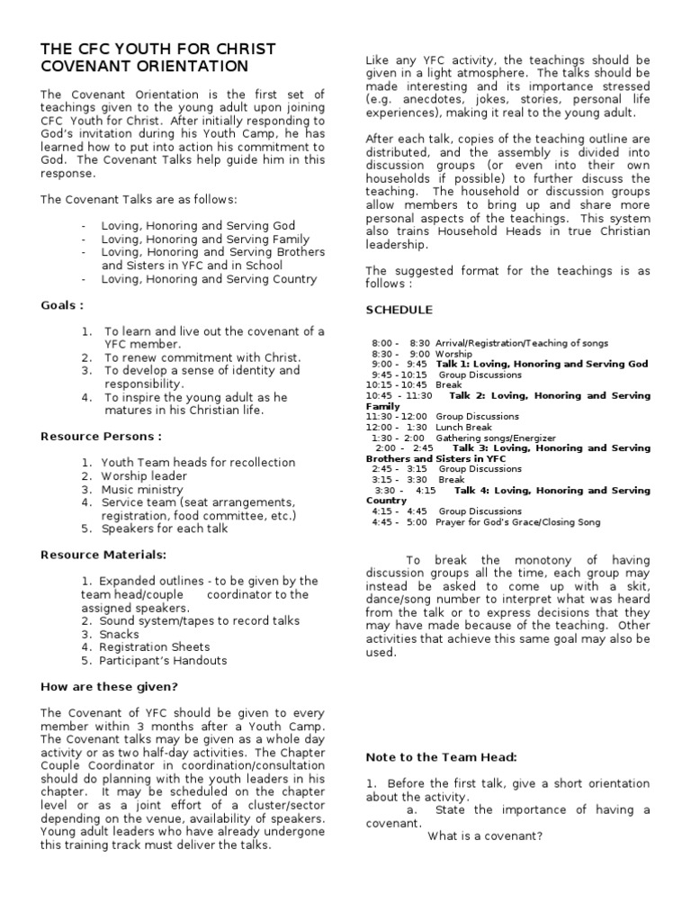 CFC Youth for Christ Covenant Orientation | PDF | Prayer | Sin