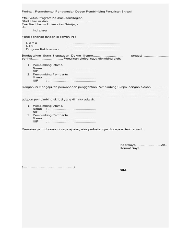 Form Permohonan Ganti Pembimbing Pdf