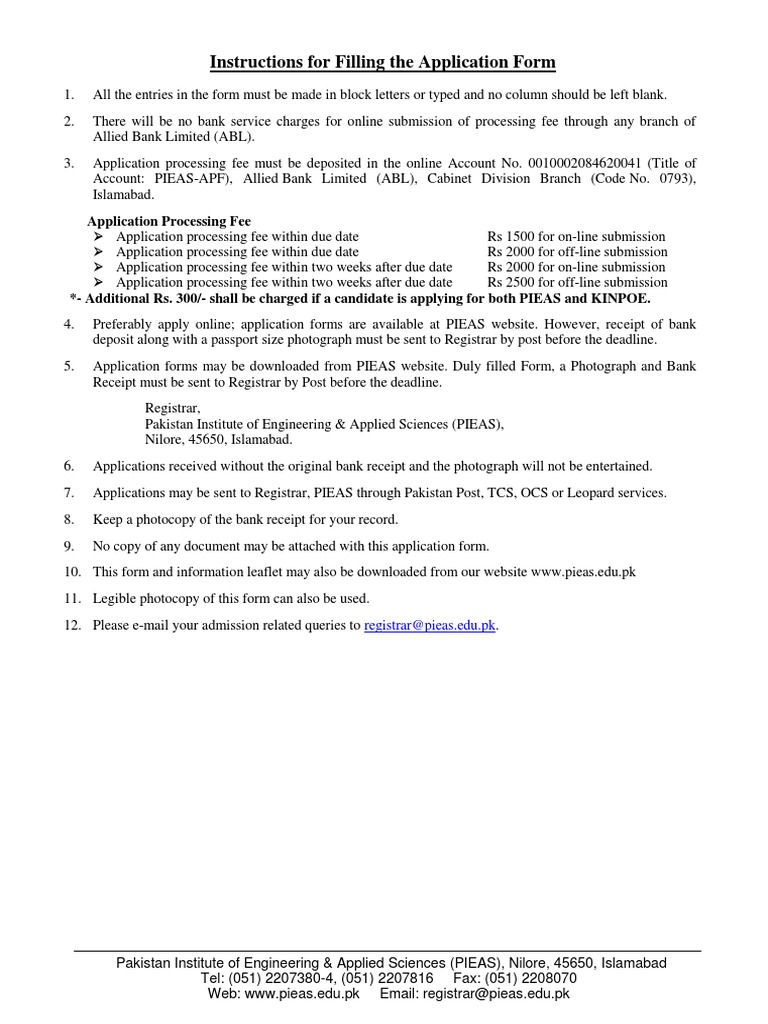 PIEAS Application Form Instructions | PDF | Finance & Money Management