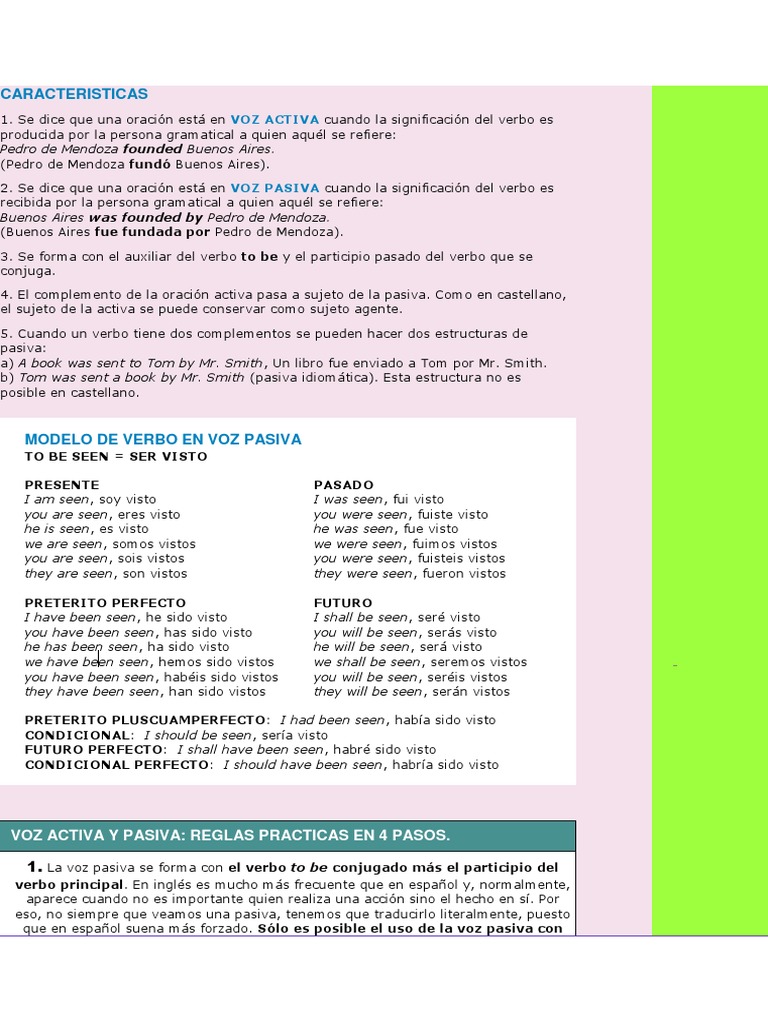 Características de la voz pasiva | PDF | Verbo | Asunto (gramática)