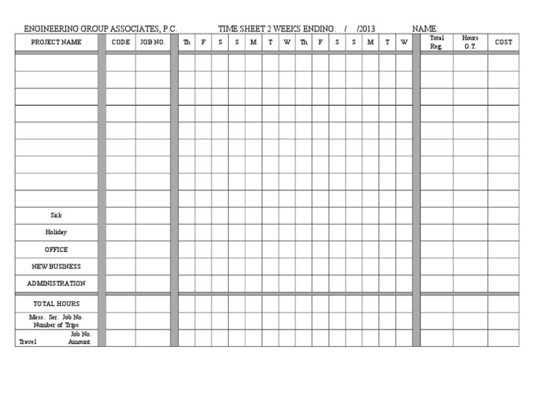 Engineering Group Associates, P.C. Time Sheet 2 Weeks Ending: / /2013 ...